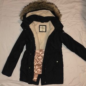 girls navy blue sherpa lined coat abercrombiekids